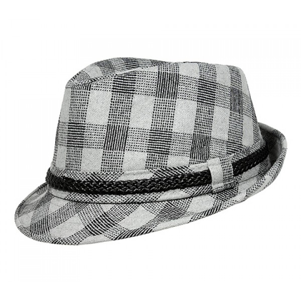 Fedora - Plaid Print w/ Braided Band - White - HT-FHT2490WT